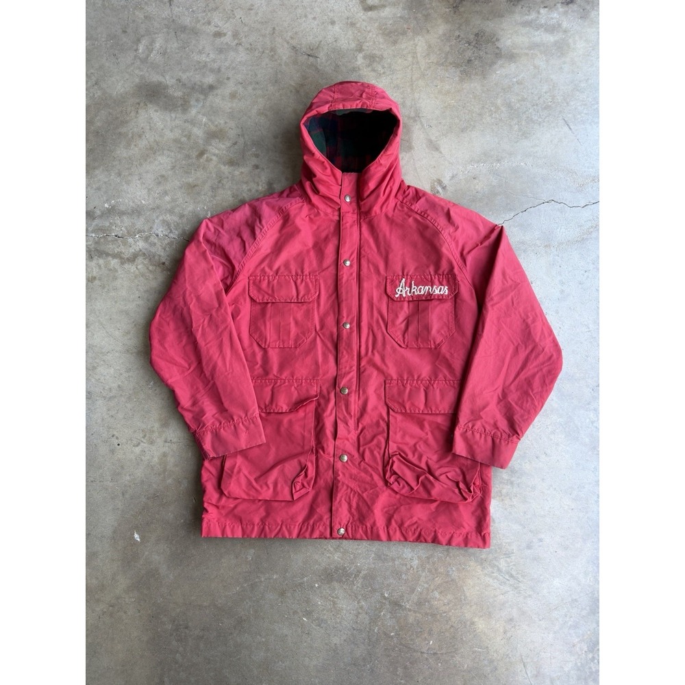 Vintage 90's USA Woolrich Field Chore Flannel Wool Blanket Lined Jacket Red Sz L